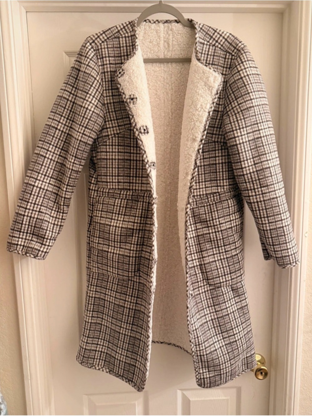 DG2 by Diane Gilman Plaid Sherpa-Lined Coat in Cream & Black